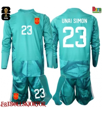 Spanien Unai Simon #23 Målvakt Borta Kläder Barn VM 2026 Långärmad (+ Korta byxor)